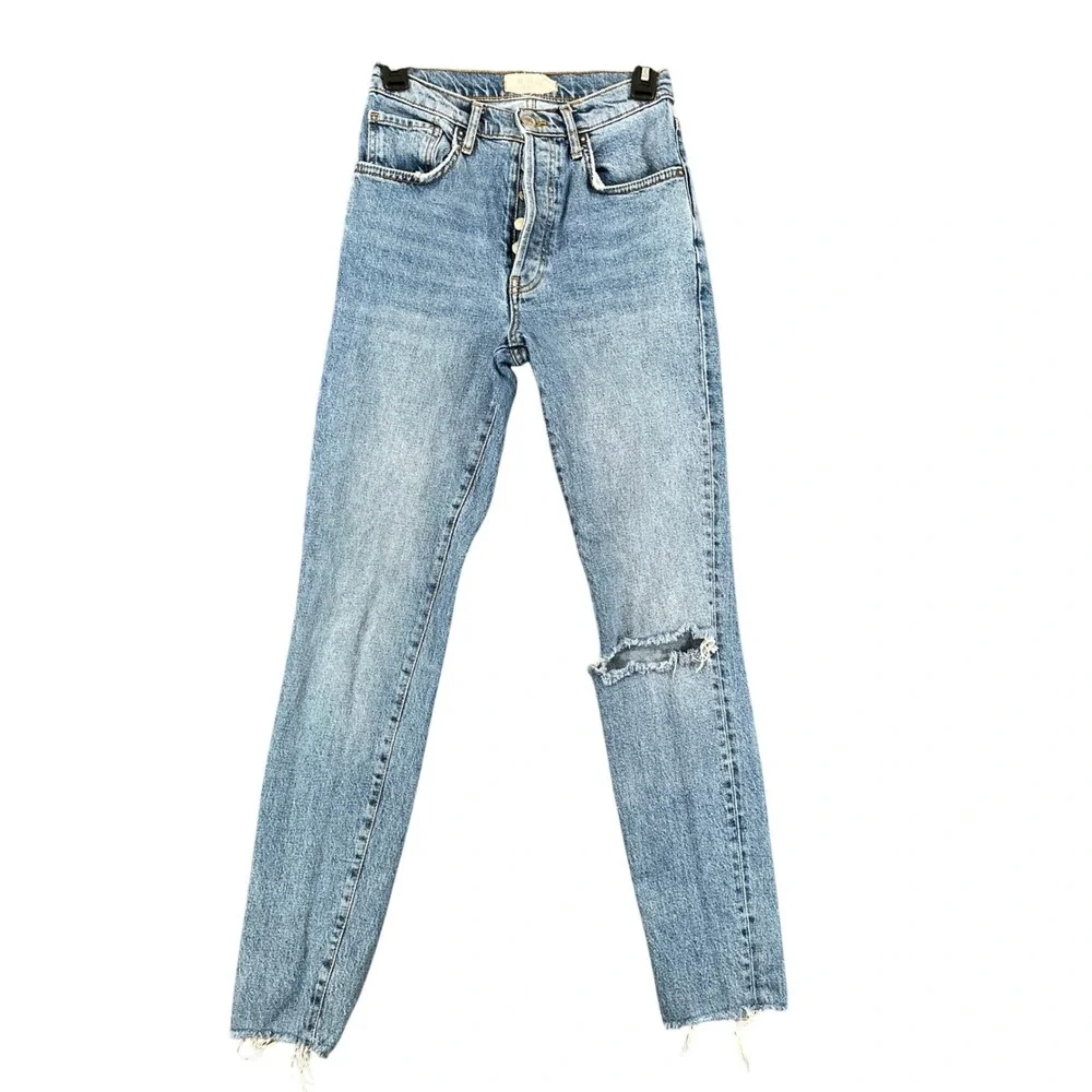 We The Free Free People Skinny Leg Jeans Womens 26 Distressed Knee Raw Hem